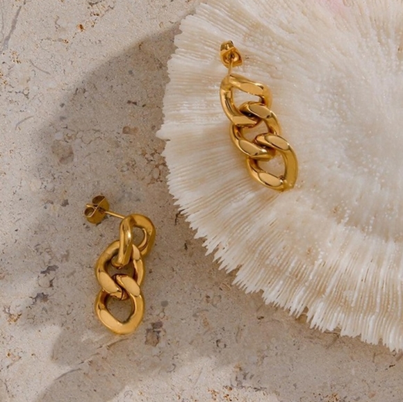 Cuban Link Chain Stud Earrings - Picture 3 of 5